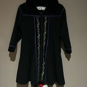 Samii Clothes Gay Ellis Vintage Scandinavian Black Wool Coat Embroidered Girls X